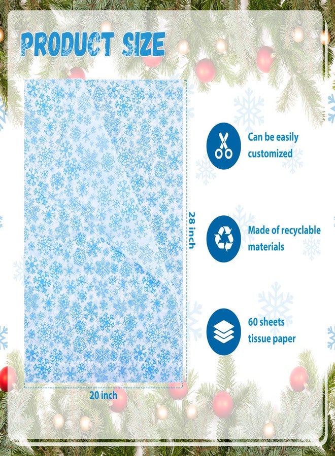 وولاين ورق تغليف هدايا عيد الميلاد الشتوي من والين، 60 ورقة، ورق تغليف أزرق بنقشة ندفة الثلج، مناسب لأعياد الميلاد وحفلات استقبال المولود الجديد والحرف اليدوية، مقاس 20 × 28 بوصة - Image 2